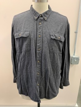 OUTDOOR LIFE, Dk Gray, White, Cotton, 2 Color Weave, B.F., L/S, Bttn Down Collar, 2 Chest Pockets With Button Flaps, Tortoise Shell Buttons