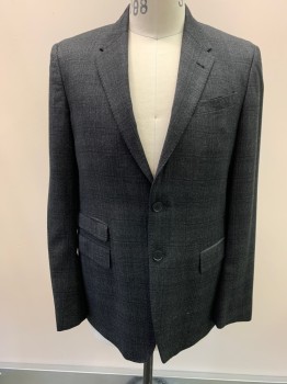 PAUL SMITH, Charcoal Gray, Black, Wool, Plaid, Single Breasted, 2 Buttons,  Notched Lapel, 4 Pockets, Pick Stitch Lapel