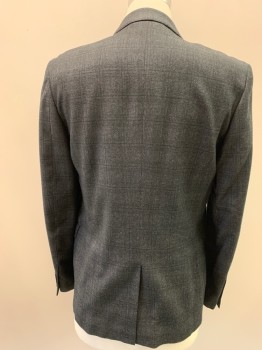 PAUL SMITH, Charcoal Gray, Black, Wool, Plaid, Single Breasted, 2 Buttons,  Notched Lapel, 4 Pockets, Pick Stitch Lapel