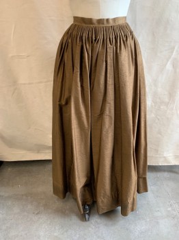 Womens, Historical Fiction Skirt, MTO, Bronze Metallic, Synthetic, Solid, W: 24, 1700s, Pleated Waist, Ties at Back, Lacing at Back