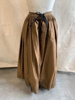 Womens, Historical Fiction Skirt, MTO, Bronze Metallic, Synthetic, Solid, W: 24, 1700s, Pleated Waist, Ties at Back, Lacing at Back