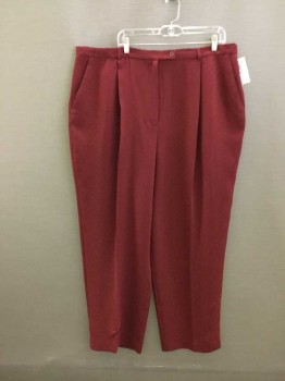 STYLE & COLLECTION, Dk Red, Polyester, Solid, Single Pleat Front, Zip Fly
