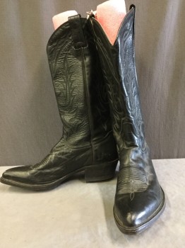 Womens, Cowboy Boots, TONY LAMA, Black, Leather, Solid, 7, Pointy Toe, Traditional Quarter Stitching