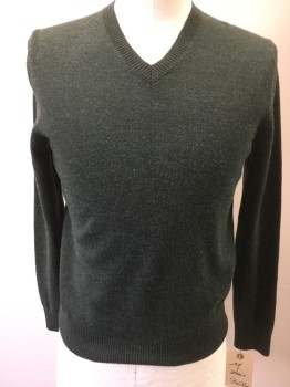 BANANA REPUBLIC, Moss Green, Wool, Solid, V-neck, Long Sleeves, Pull Over