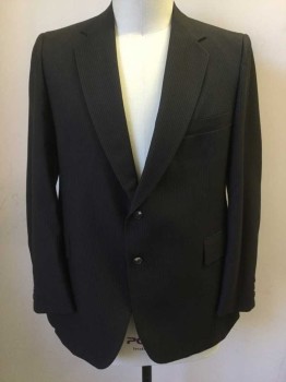 Mens, Suit, Jacket, N/L, Chocolate Brown, Lt Blue, Wool, Stripes - Pin, 44R, Single Breasted,  Notched Lapel, 3 Pockets, 2 Buttons