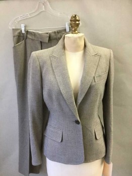ANNE KLEIN, Beige, Polyester, Spandex, Single Breasted, Peaked Lapel, 1 Button, 3 Pockets, Mottled