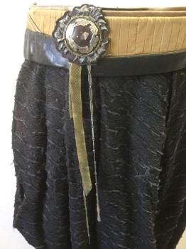MUTTO LITTLE, Black, Gold, Leather, Polyester, Zip Front, Poofy, Velcro Close Waistband Brooch and Chains, Stirrups
