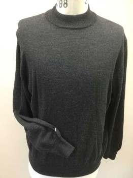 LINEA UOMO, Charcoal Gray, Wool, Heathered, Heather Charcoal, Mock Ribbed Neck, Long Sleeves Cuffs & Hem