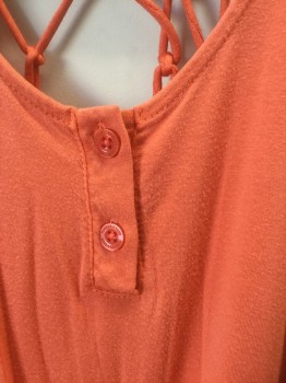 Childrens, Romper & Jumpsuit, TUCKER AND TATE, Orange, Viscose, Spandex, Solid, 7/8, Girls Romper, Sleeveless, Jersey, Elastic Waist, Knotted Straps with Macrame Style Knots at Back Shoulders, 2 Buttons at Center Front Neck, 2 Side Pockets **Barcode is at Side Seam Below Waist
