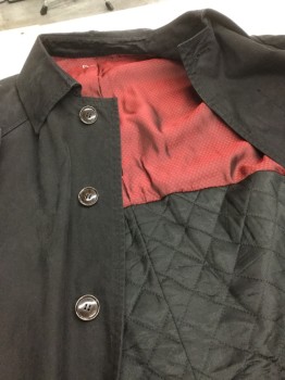 Mens, Coat, Trenchcoat, ALEXANDER MC QUEEN, Black, Wine Red, Cotton, Acetate, Solid, L, Brushed Cotton. Hidden Button Placet, Collar Attached, Dark Red Brocade Lining Upper with Black Quilted Lower. 2 Pockets, Slit Center Back,