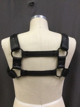 Mens, Harness, ROUGH TRADE GEAR, Black, Leather, Solid, M, Heavy Leather and Ring, Bondage, Adjustable with Snaps