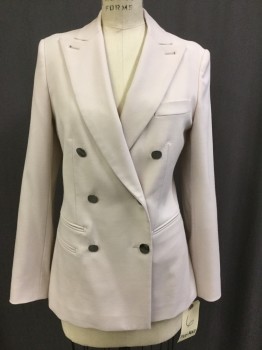 MAX MARA, Cream, Pewter Gray, Wool, Solid, Double Breasted, Peaked Lapel, Shiny Buttons, 3 Welt Pockets, 1 Pocket, Double Vent Back, Shoulder Pads Need a Little Finessing