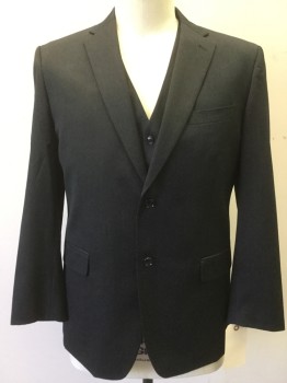 JONES NY, Charcoal Gray, Wool, Solid, 2 Buttons,  Notched Lapel, 3 Pockets,