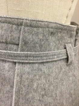 ZARA, Heather Gray, Wool, Polyester, Heathered, Solid, Plush Wool, 2 Vertical Panels at Either Side with Kick Pleats at Hem, Double Belt Loops, **Matching Self Fabric 1/2" Wide BELT