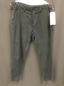 Womens, Capri Pants, THE GREAT, Charcoal Gray, Cotton, Linen, Solid, 28, Flat Front, Button Front, 4 Pockets,