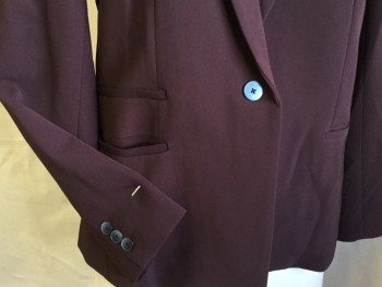 CONTEMPORAINE, Maroon Red, Black, Gray, Off White, Mauve Pink, Synthetic, Polyester, Solid, Floral, Maroon with Black/maroon/gray/off White/mauve Large Floral Print Lining, Shawl Lapel, Single Breasted, 1 Large Black Button, Long Sleeves, 3 Pockets, 1 Slit Back Center Hem