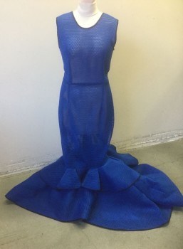 Womens, Sci-Fi/Fantasy Piece 1, N/L MTO, Royal Blue, Synthetic, Solid, W:31, B:42, H:43, Gown, Royal Blue See Through Netting Material, Sleeveless, U-Neck, Navy Satin 1/4" Edging at Armholes at Neck, Voluminous Ruffled Mermaid Hem, Floor Length, Made To Order