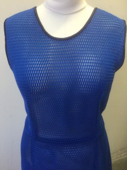 Womens, Sci-Fi/Fantasy Piece 1, N/L MTO, Royal Blue, Synthetic, Solid, W:31, B:42, H:43, Gown, Royal Blue See Through Netting Material, Sleeveless, U-Neck, Navy Satin 1/4" Edging at Armholes at Neck, Voluminous Ruffled Mermaid Hem, Floor Length, Made To Order