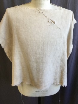Unisex, Sci-Fi/Fantasy Top, N/L (MTO), Sand, Cotton, Solid, OS, Wide Neck, Poncho Style, Frayed Hem, Diagonal Ribbed/sew-in Near Front Neck & Back, and 1 Hole in the BacK--see Photo