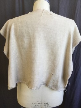 Unisex, Sci-Fi/Fantasy Top, N/L (MTO), Sand, Cotton, Solid, OS, Wide Neck, Poncho Style, Frayed Hem, Diagonal Ribbed/sew-in Near Front Neck & Back, and 1 Hole in the BacK--see Photo