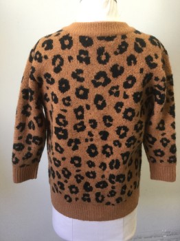 Childrens, Cardigan Sweater, COTTON ON KIDS, Rust Orange, Black, Acrylic, Polyester, Animal Print, 6, Button Front, Long Sleeves, Cheetah