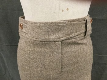 THEORY, Lt Brown, Wool, Elastane, Heathered, Tweed, Zip Fly, Slight A-line,  2" Waistband with Button Tab and 1 Belt Loops, Button Tab to Other Side Through Tab Hole