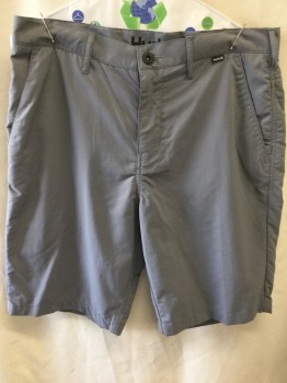 Hurley, Gray, Solid, Diagonal Side Pockets, Zipper Front, Back Pockets