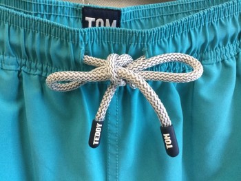 TOM & TEDDY, Turquoise Blue, Viscose, Nylon, Solid, 2" Elastic Band with Zig-zag White/gray Cording, D-string, 3 Pockets