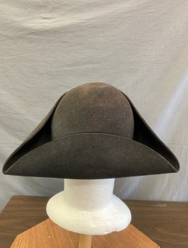 Mens, Historical Fiction Hat , N/L, Faded Black, Wool, Solid, 23.5", 7.5, Felt, Aged and Dirty, Raw Edge with No Trimming, Made To Order Reproduction