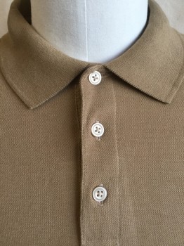 HARRINGTON, Dk Khaki Brn, Polyester, Cotton, Solid, Collar Attached, 3 Button Front, Short Sleeves,