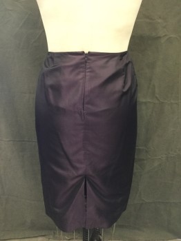 ANN TAYLOR, Aubergine Purple, Silk, Solid, Evening Pencil Skirt, Hem Below Knee, Dart Front and Back, Hidden Zipper Center Back, Center Back, Slit