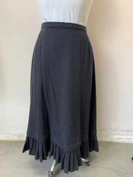 Womens, Skirt 1890s-1910s, MTO, Gray, Wool, Solid, W 34, Fixed Waistband, Flat Front, Pleated Back, Hook and Snap Close Back, Tuck and Pleated Ruffle Hem