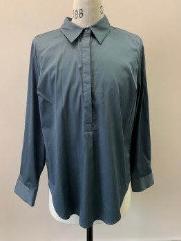 UNIVERSAL STANDARD, Steel Blue, Cotton, Nylon, Solid, L/S, Button Front, Collar Attached