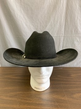 Mens, Cowboy Hat,  Stetson, Black, Wool, Solid, 7 1/2, Cattleman Shaped, Black Strap with Silver Buckle