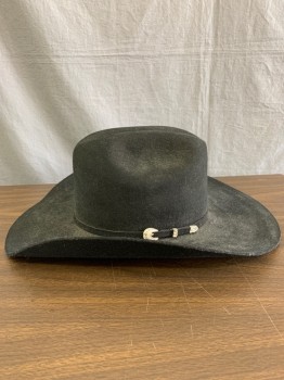  Stetson, Black, Wool, Solid, Cattleman Shaped, Black Strap with Silver Buckle