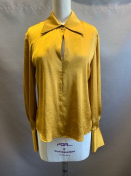 THEORY, Mustard Yellow, Silk, C.A., Pullover, Key Hole, L/S
