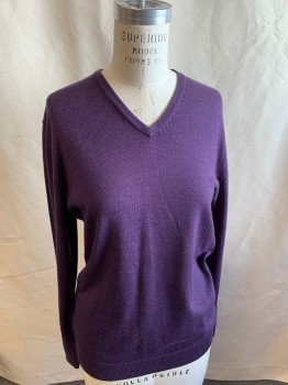 W COLLECTION, Purple, Wool, Solid, Heathered, Long Sleeves, V-neck, Variated Color