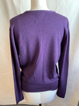 W COLLECTION, Purple, Wool, Solid, Heathered, Long Sleeves, V-neck, Variated Color