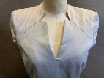 ZAC POSEN, Lt Gray, Viscose, Silk, Solid, Stylized V-neck, 'Futuristic' Design Lines, Center Back Invisible Zipper,