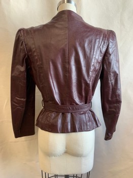 Womens, Leather Jacket, WINLIT, Chocolate Brown, Leather, W: 27, B: 36, S, 2 Piece with Matching Belt, High Shoulders, Pointed Lapel, Single Breasted, Button Front, 2 Buttons