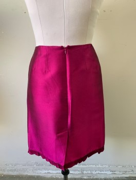 TERI JOHN, Magenta Pink, Rayon, Polyester, Solid, Evening Suit, Shiny Fabric, Pencil Skirt, Knee Length, Self Ruffle at Hem, Invisible Zipper in Back