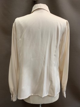 NO LABEL, Cream, Polyester, Cotton, Solid, L/S, Button Front, Collar Attached,