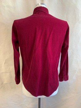 TRADITIONALIST, Maroon Red, Cotton, Solid, Collar Attached, Button Front, Long Sleeves, 2 Pockets, Corduroy