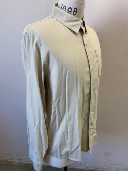 BUCK MASON, Lt Beige, Cotton, Rayon, Solid, Long Sleeves, Button Front, Collar Attached, 1 Pocket,