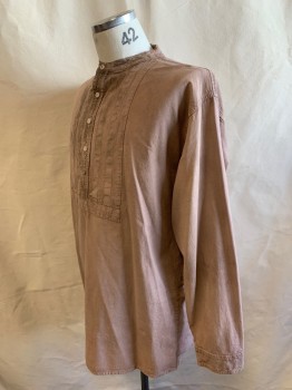 Mens, Historical Fiction Shirt, SCULLY, Terracotta Brown, Cotton, Solid, L, Reproduction, Band Collar, 4 Button Placket, L/S, Aged,
