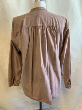 SCULLY, Terracotta Brown, Cotton, Solid, Reproduction, Band Collar, 4 Button Placket, L/S, Aged,