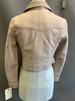 Womens, Leather Jacket, ALL SAINTS, Lt Pink, Leather, Solid, 6, Cropped Motorcycle Jacket, Zip Front, Collar Attached, 2 Zip Pockets, 1 Snap Flap Pocket