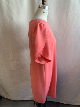 CYNTHIA STEFFE, Coral Orange, Polyester, Solid, Round Neck,  Tulip Sleeve, Zip Back