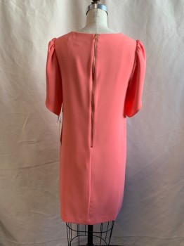 CYNTHIA STEFFE, Coral Orange, Polyester, Solid, Round Neck,  Tulip Sleeve, Zip Back