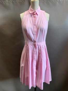 ANN TAYLOR, Pink, Cotton, C.A., Button Front, L/S, Pleated Skirt, Hem Above Knee
